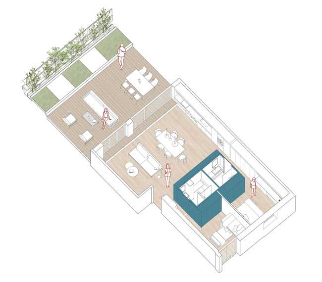 Reestructuración total de la Casa MEQ: el cubo azul multifuncional y la reconquista de la terraza