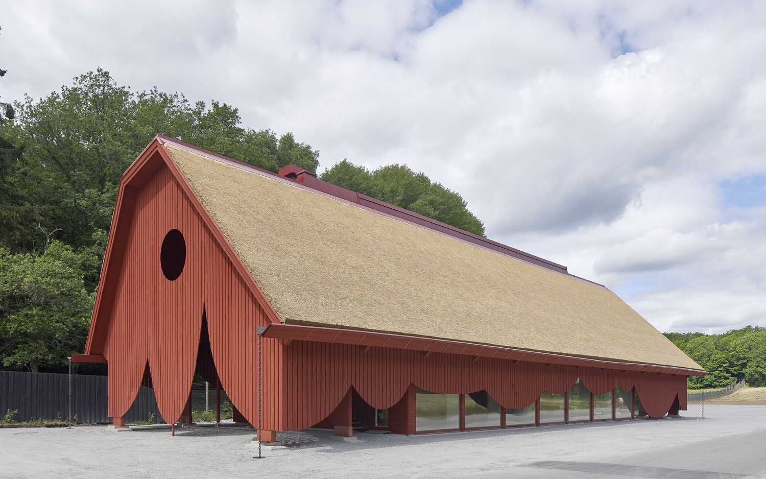 An entrance to the Eriksberg Nature Reserve. A blend of traditional materials and whimsical shapes designed in order to stand out to visitors