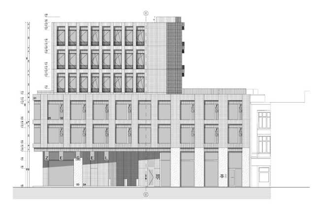 Zegel a mixed-function building with an exuberant structure toned down by the lightweight aluminum façade shell