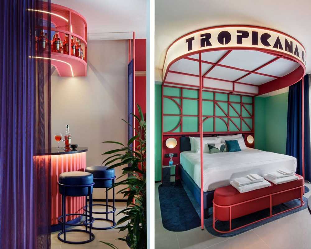 Iconic furnishings, intense colors and a tropical outdoor setup in Rimini