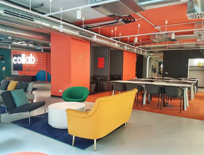 Espacio personalizado para TSH Collab en Florencia. Un centro creativo dedicado al coworking en un clima internacional e innovador