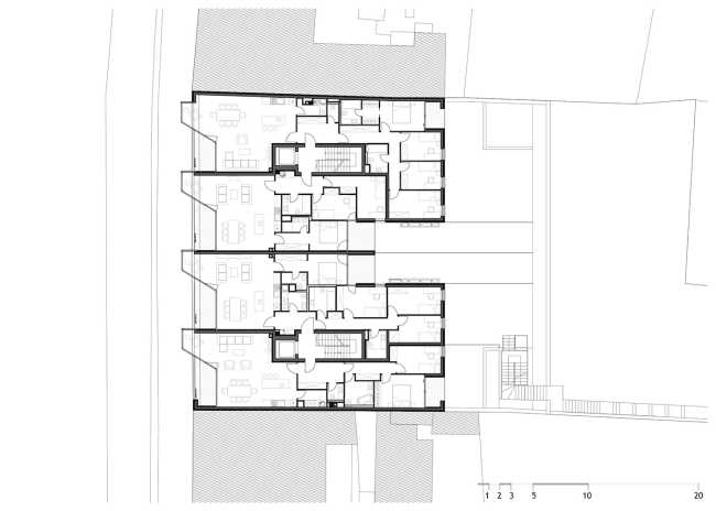 Tridimensionalidad y juego de volúmenes en la fachada. Edificio residencial Interpolation B