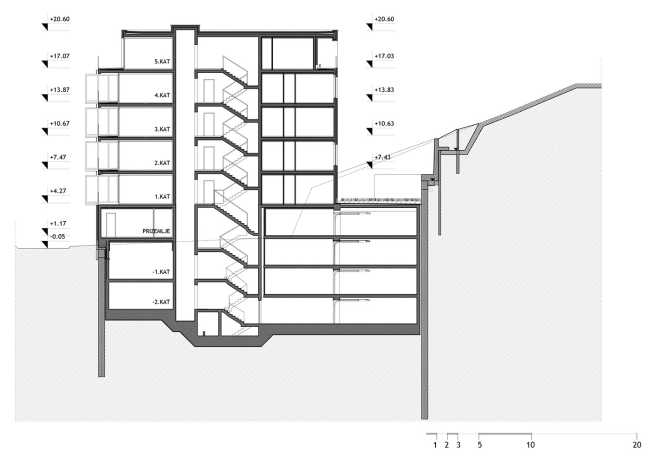 Tridimensionalidad y juego de volúmenes en la fachada. Edificio residencial Interpolation B