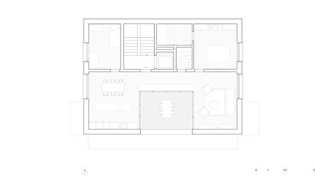 House for two families in Lucerne. A rigorous floating structure attenuated by playful openings
