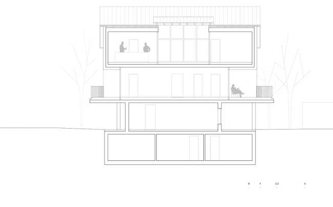 House for two families in Lucerne. A rigorous floating structure attenuated by playful openings