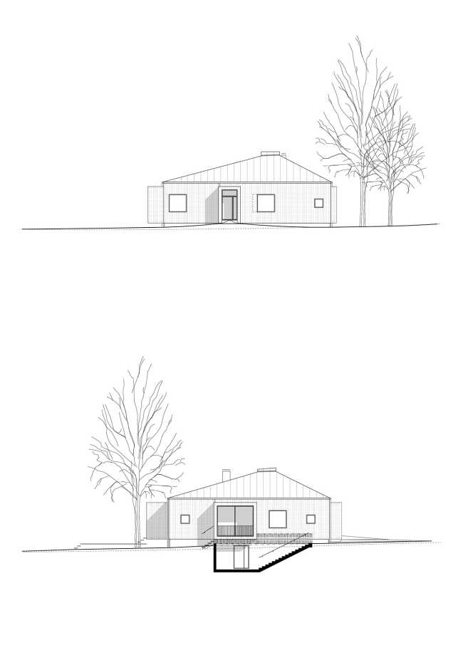 Maison Pokrinniemi et son espace original en forme de croix. Quatre vues différentes sur le paysage précieux