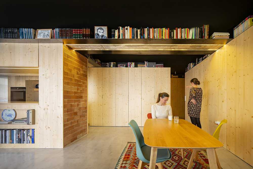 Interior Design Project for Apartment S73. Spaces and Furnishings Created through the Composition of Spruce Panels