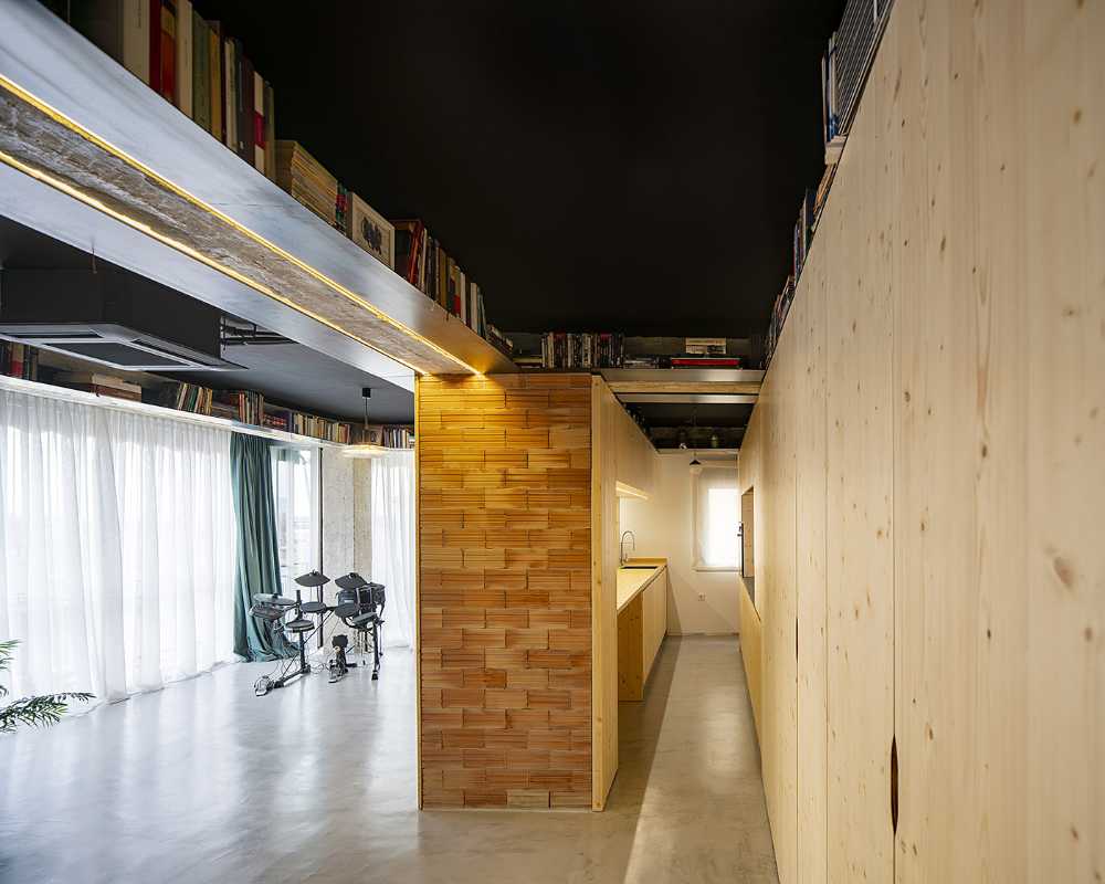 Interior Design Project for Apartment S73. Spaces and Furnishings Created through the Composition of Spruce Panels