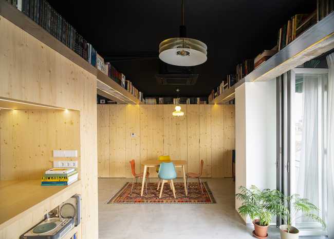 Interior Design Project for Apartment S73. Spaces and Furnishings Created through the Composition of Spruce Panels