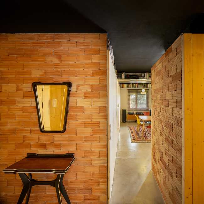 Interior Design Project for Apartment S73. Spaces and Furnishings Created through the Composition of Spruce Panels