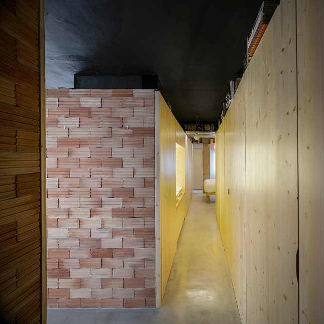 Interior Design Project for Apartment S73. Spaces and Furnishings Created through the Composition of Spruce Panels