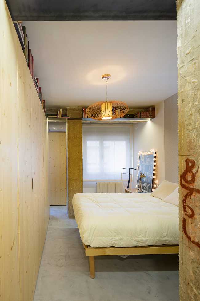 Interior Design Project for Apartment S73. Spaces and Furnishings Created through the Composition of Spruce Panels