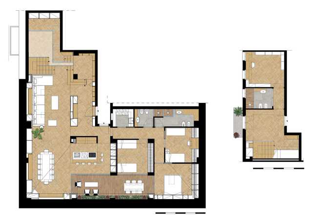 Fusion of three attics for the realization of Casa AA: a transmuted space, wide, modern and elegant