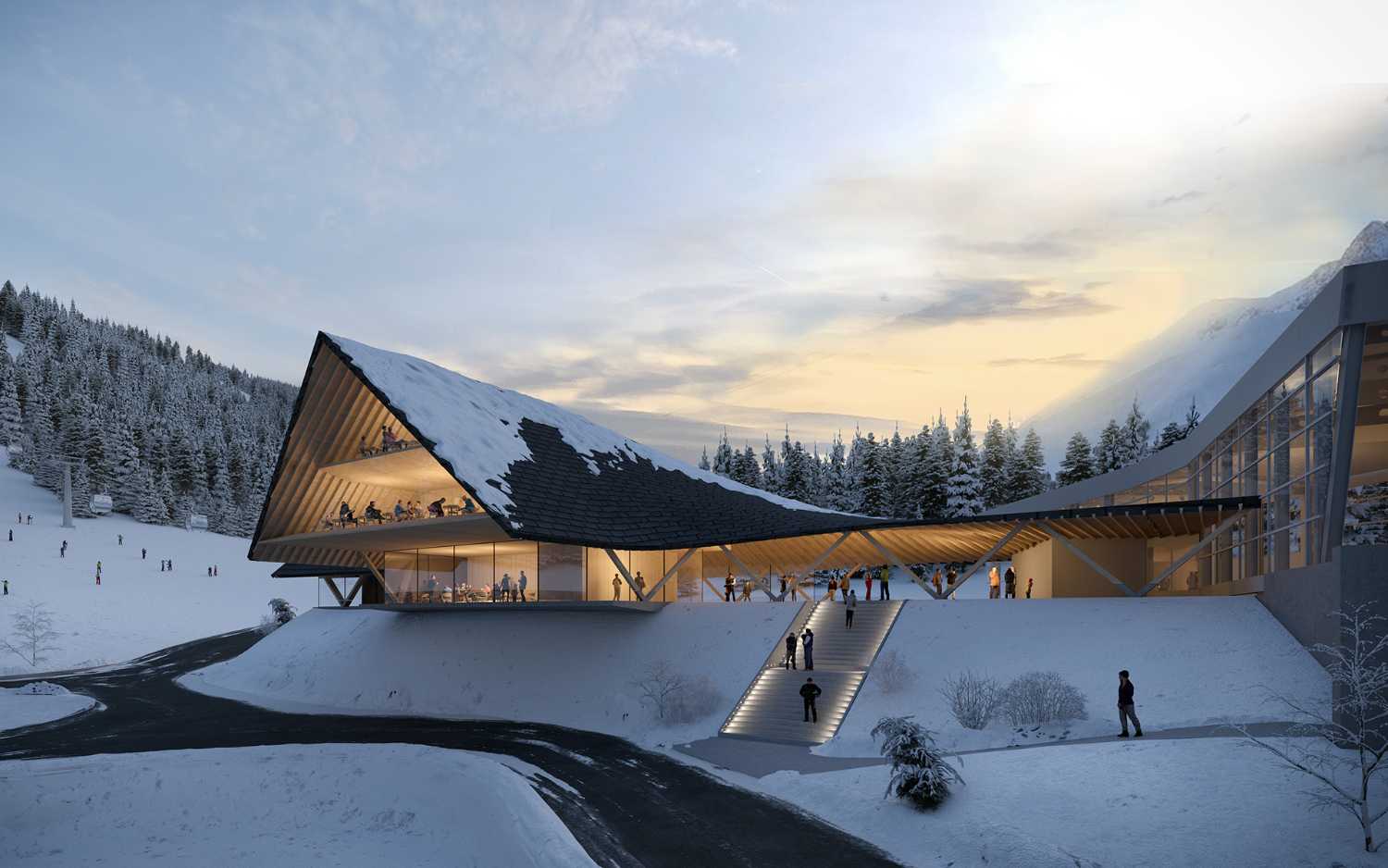 Completion of a ski resort in Ponte di Legno. Revisitation of the architectural tradition of the Italian mountains