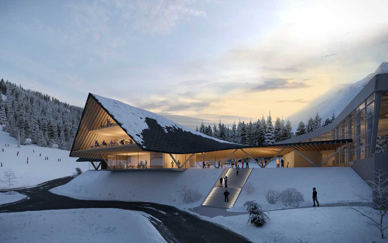 Finalización de una estación de esquí en Ponte di Legno. Revisión de la tradición arquitectónica de las montañas italianas