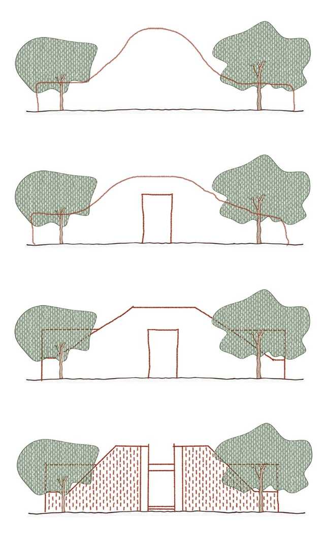 The temporary Business Centrum Sales Pavilion draws inspiration from the natural features of its surroundings