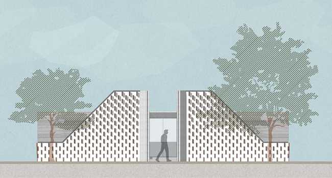 The temporary Business Centrum Sales Pavilion draws inspiration from the natural features of its surroundings