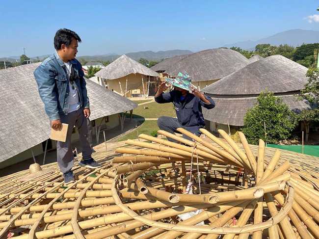 Circular bamboo structure for the Panyaden library.
