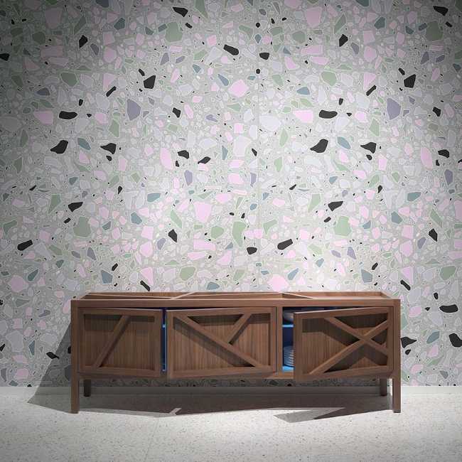 Collection de papier peint pour Rollout inspirée par les finitions architecturales, dessinée à la main et personnalisable