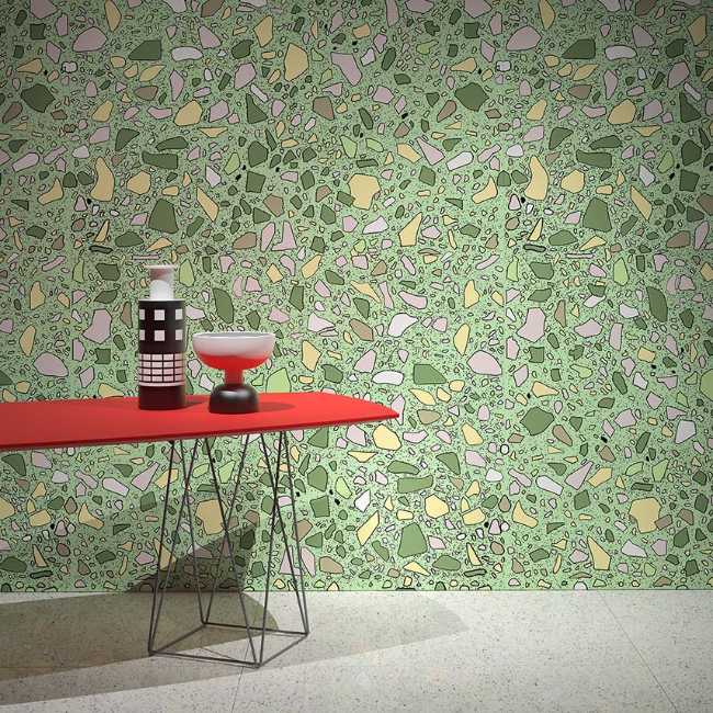 Collection de papier peint pour Rollout inspirée par les finitions architecturales, dessinée à la main et personnalisable