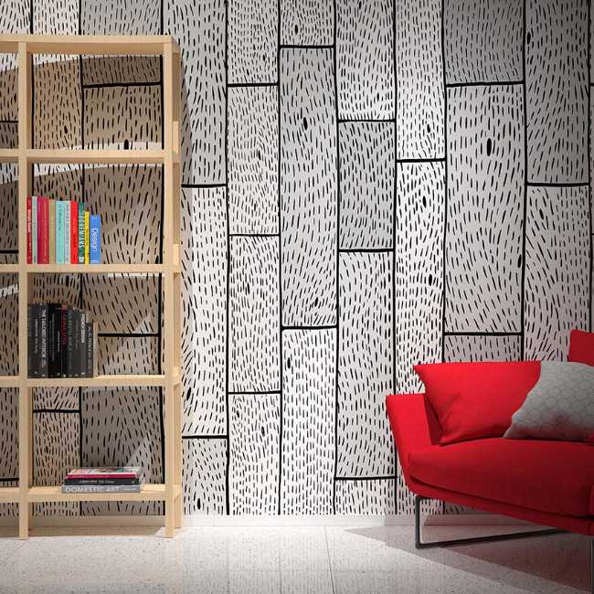 Collection de papier peint pour Rollout inspirée par les finitions architecturales, dessinée à la main et personnalisable