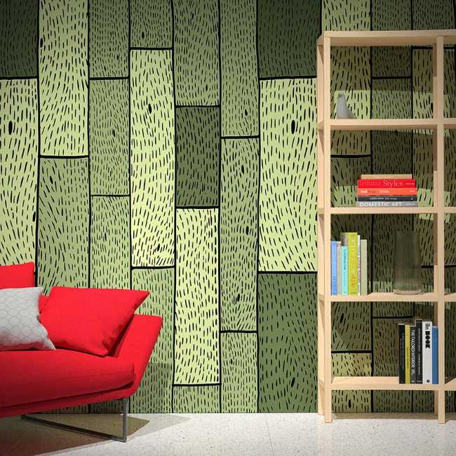 Collection de papier peint pour Rollout inspirée par les finitions architecturales, dessinée à la main et personnalisable