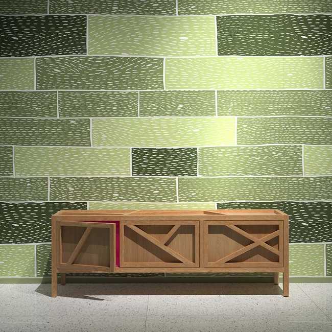 Collection de papier peint pour Rollout inspirée par les finitions architecturales, dessinée à la main et personnalisable