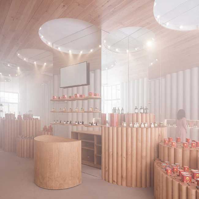 El espejo que completa. Círculos e ilusión óptica para el interior de la tienda de pimentón ahumado Humo