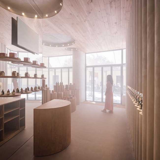 El espejo que completa. Círculos e ilusión óptica para el interior de la tienda de pimentón ahumado Humo