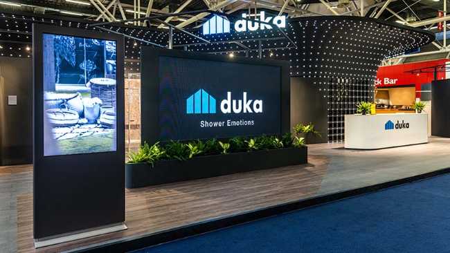 Stand de Duka en Cersaie de Bolonia. Concept sobre el arte del agua para un recorrido sensorial