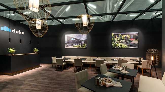 Stand de Duka en Cersaie de Bolonia. Concept sobre el arte del agua para un recorrido sensorial