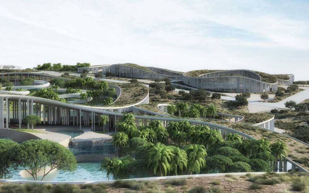 Techos de jardín y oasis verdes en el Tetusa Oasis Thermal Resort en Turquía