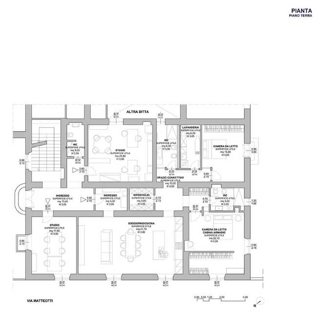 Recuperación del edificio en via Matteotti 189. Líneas puras y frescos
