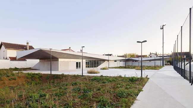 New sports facility at the Robert Gazzi Stadium. An origami building