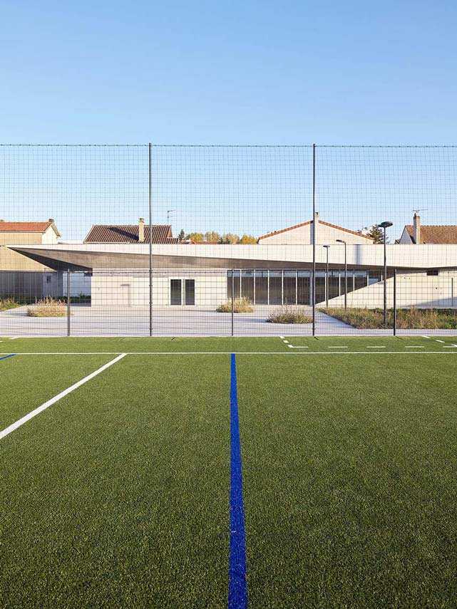 New sports facility at the Robert Gazzi Stadium. An origami building