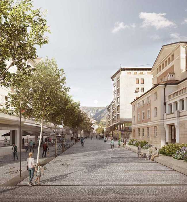 Renovacion de Corso Libertà Superiore en Merano. Un dibujo del silencio