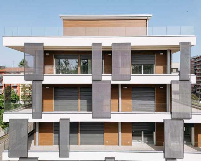 Residenza Gorki 75 a Cinisiello Balsamo. Solido squadrato e legno Decò