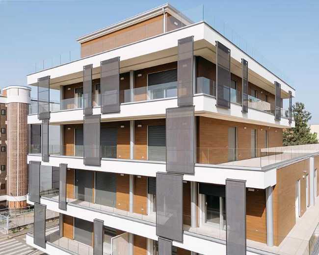 Residenza Gorki 75 a Cinisiello Balsamo. Solido squadrato e legno Decò