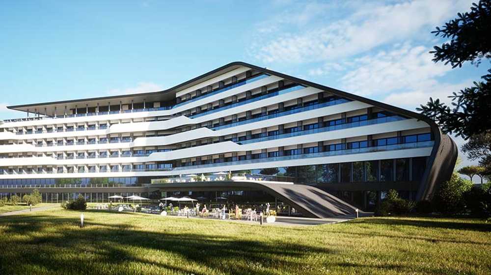 Il Resort sul lago Issik Kul ricrea in 3d le curve della costa