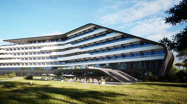 Il Resort sul lago Issik Kul ricrea in 3d le curve della costa