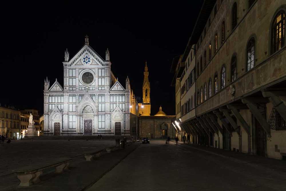 Lighting of the facade of the Basilica of Santa Croce in Florence