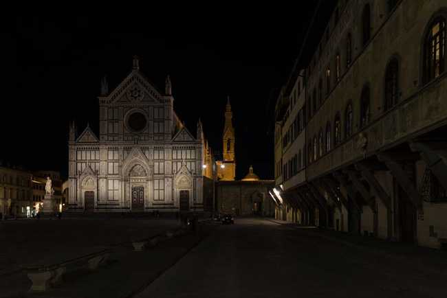 Lighting of the facade of the Basilica of Santa Croce in Florence