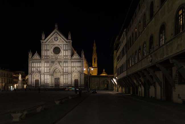 Lighting of the facade of the Basilica of Santa Croce in Florence