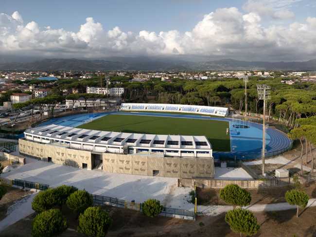 Between pine forest and sea: the new Pini Stadium in Viareggio
