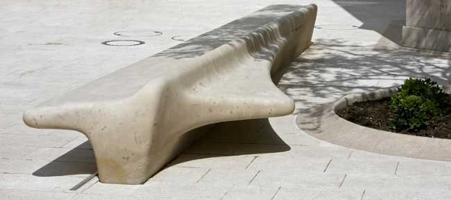 Stone bench with design shapes