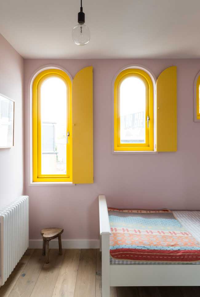 The windows with the yellow frame