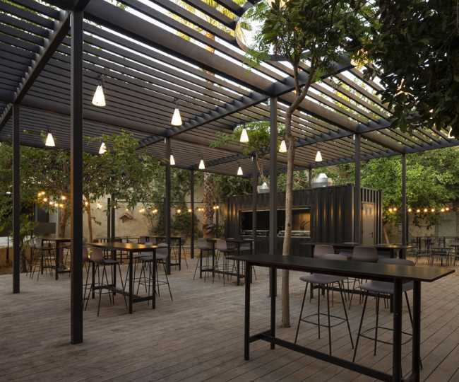 The cafeteria on the outside of the convent