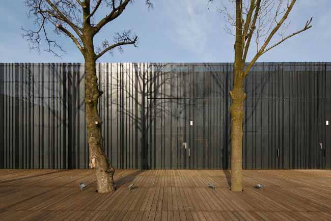 clôture en fer et sol en bois