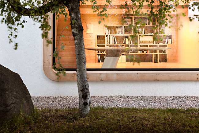 Stained-glass window on the internal illuminated open space