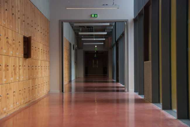 The school corridors that overlook the inner courtyard